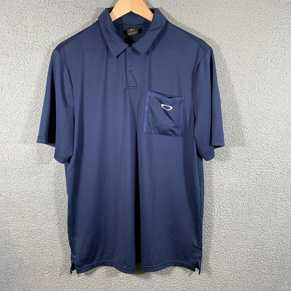 S Oakley Shirt Mens M Blue‎ Polo Short Sleeve Golf Performance Logo Casual